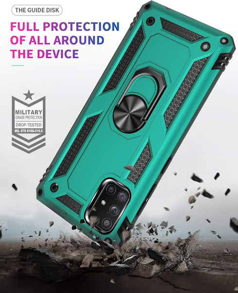 Samsung A71 5G Cellular Phone Case, Military Grade Heavy Duty Protection with Rotating Ring Kickstand, HD Screen Protector, Compatible with Samsun...