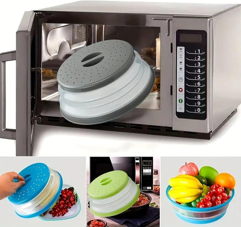 Microwave Splatter Cover Vented for Food, Splatter Guard & Colander Kitchen Gadget for Fruit Vegetables Microwave Plate Cover with Hook Hole,Dishw...