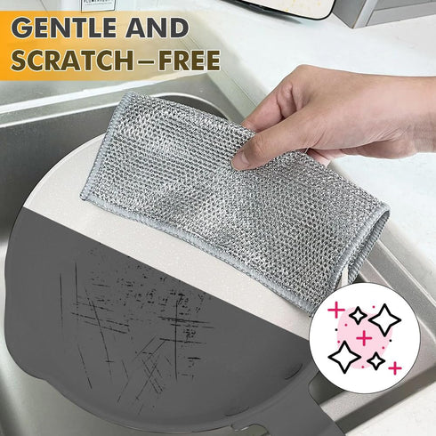 10 Pcs Reusable Wire Dishwashing Rags - Non-Scratch Multipurpose Cleaning Pads for Wet and Dry, Double Layer Wire Mesh Dishcloths for Washing Dish...