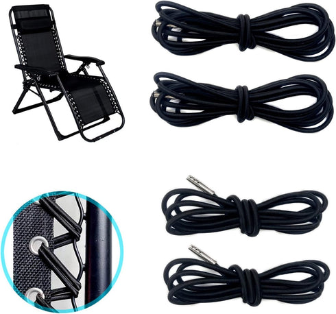 4pcs Black Replacement Cord for Zero Gravity Chair Universal Elastic Chair Repair Cord Ties Kit for Sun Loungers, Garden Chairs, Outdoor Recliners...