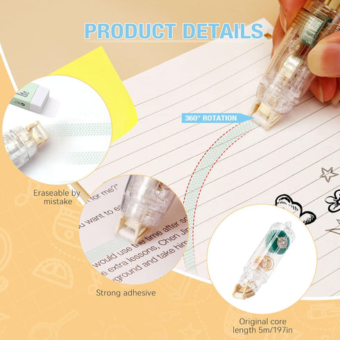 4 Pcs Double Sided Tape Roller with 8 Refills, Retractable Glue Tape Roller, Adhesive Tape Dispenser Runner for Scrapbooking and Crafts, Arts Proj...