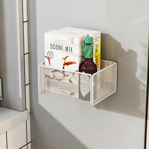 Magnetic Basket Organizer Holder for Fridge Magnetic Storage Bin Box Containers for Refrigerator Whiteboard Classroom (Small, White)...