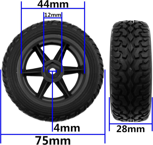 75mm/2.95'' Rubber Tires & Plastic Wheel Rims 12mm Hex w/Foam Compatible with HSP Tamiya HPI Kyosho 1/10 1/12 On-Road RC Touring Car,WLtoys 1/14 1...