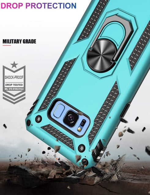 Samsung Galaxy S8 Plus Case with HD Screen Protectors, Androgate Military-Grade Metal Ring Holder Kickstand 15ft Drop Tested Shockproof Cover Case...