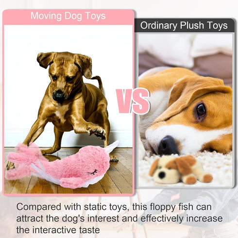 Mity rain 2 in 1 Interactive Dog Toys, Fish Dog Toy to Keep Them Busy, Plush Squeaky Dog Toys, Rechargeable Wiggly Pink Pet Toys for Small Medium ...