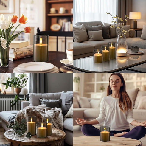 Set of 3 Flameless Candles Battery Operated LED Flickering Electric Candles with Realistic 3D Buld and Remote Control Timer for Wedding Birthday H...