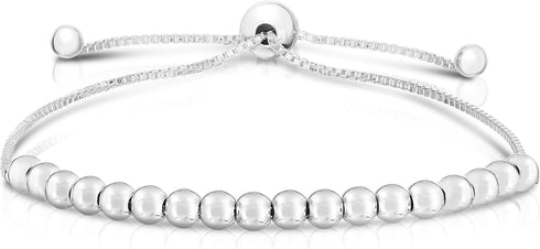 Verona Jewelers Sterling Silver Italian Adjustable Bolo Bead Ball Bracelet- Slider Bracelet For Women,Silver Bead Bracel......