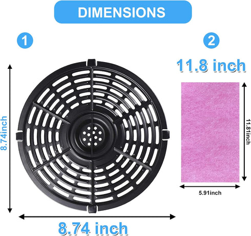 Air Fryer Replacement Parts Tray, Upgraded 5.0QT Round Grill Crisper Plate Non-Stick Coating Air Fryer Accessories Rack with Rubber Bumpers fir fo...