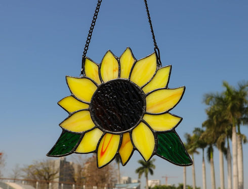 Sunflowers Gifts Stained Glass Window Hanging,Handmade Sunflower Kitchen Decor Suncatcher for Window, Sunflowers Gifts for Women,Birthday Giftss f...
