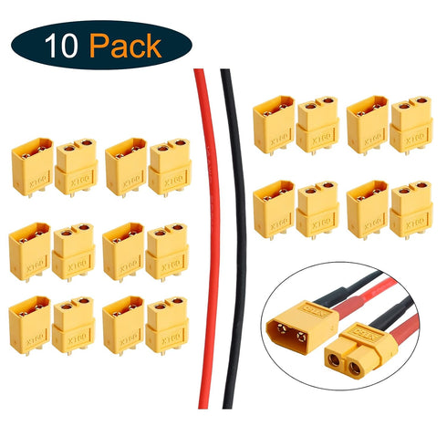 XT60 XT-60 Connectors with 2M 14 AWG Silicone Wire, XT60 Cable Set with 5mm Heat Shrink Tube for DIY Custom RC Lipo Battery Drone Car Boat (10 Pai...