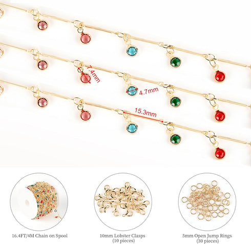 KYUNHOO Beautiful Dangle Glass Bead Chain for Jewelry Making 5M KC Gold Plated Brass Chain Roll with Lobster Claps and Jump Rings Necklace Bracele...