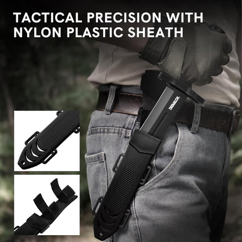 Dispatch Survival Hunting Knife with Sheath, 12" Fixed Blade Knife, Bowie Knives with Non-Slip Cylinder Design Handle, for Outdoor, Bushcraft, Cam...