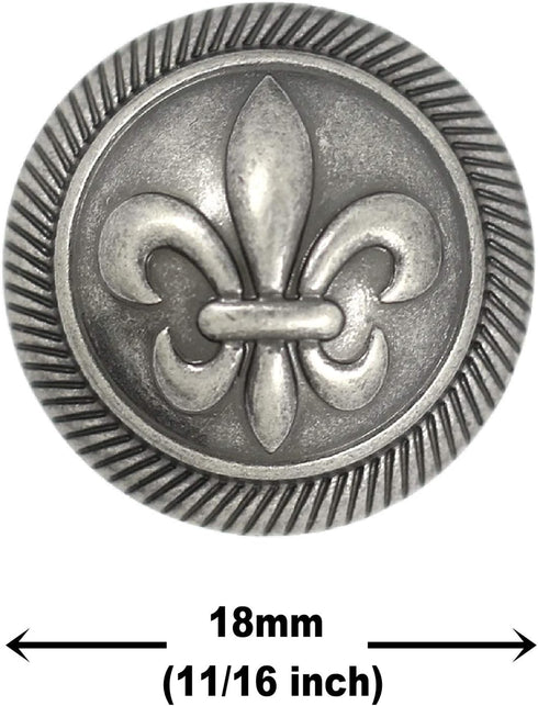 Bezelry 12 Pieces Fleur De LYS Domed Gray Silver Metal Shank Buttons 18mm (11/16 inch)...