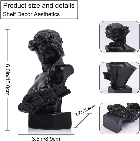 LCCCK 6" H Black Greek Mythology Bust Statue, Resin Aphrodite Statue and Sculpture for Coquette Room Decor, Dark Academia Room Decor, Bookshelves,...