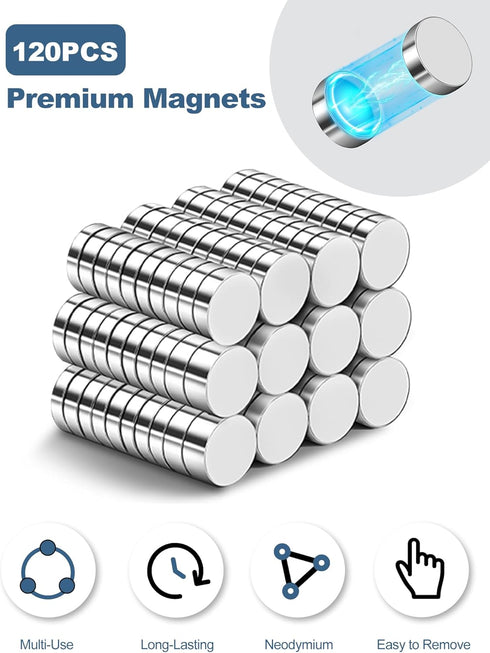 SMARTAKE 120 Pcs Refrigerator Magnets, 10x2.6mm Small Round Fridge Magnets, Multi-Use Premium Neodymium Office Magnets for Fridge, Whiteboard, Bil...