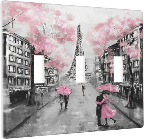 Paris Eiffel Tower Light Switch Cover Triple Toggle Wall Plate 3 Gang Switch Plate Covers Pink Decorative Lightswitch Cover Plate, 4.50 x 6.38 Inc...