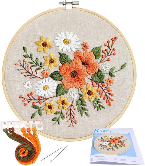 Embroidery Starter Kit with Pattern, Bamboo Hoop, Color Threads, Flaxen Fabric (Floral Design, Kid, Art Craft Kit)......