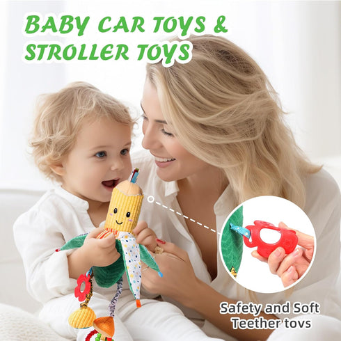 Jollybaby Baby Rattles Hanging Toys for Car Seat Crib Stroller Gym, Montessori Sensory Plush Vegetable Toys for Baby 0-3-6-12 Months with Ring Bel...