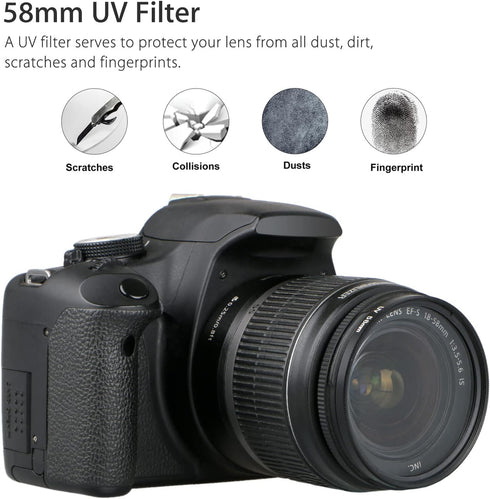 EEEkit 58mm Hard Lens Hood + 58mm Soft Lens Hood + 58mm UV Filter Lens Kit for Canon Rebel T7i T6S T6i T6 T5i T5 T4i T3i T3 T2i T1i XT XTi XSi SL1...