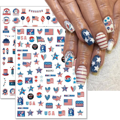6Sheets Independence Day Nail Art Stickers 4th of July Nail Decals 3D Self Adhesive Nails Art Supplies Classics American Flag Eagle Heart Design S...