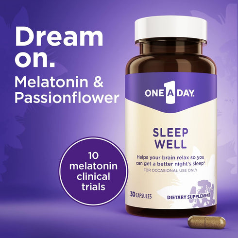 One-A-Day Sleep Supplement - Sleep Supplements for Adults, Sleep Support with Passionflower and Melatonin, Sleep Support with Sleep Well, 30 Capsu...