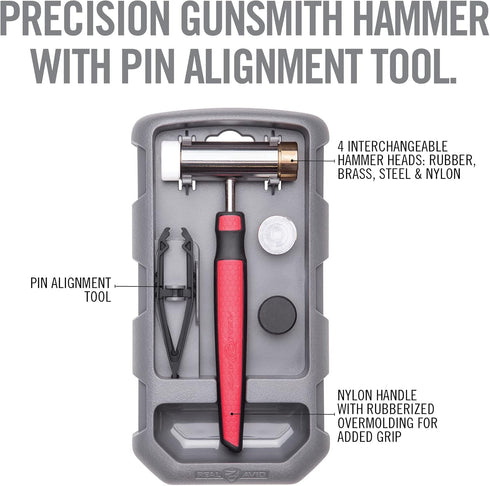 Real Avid Hammer Set with Pin Alignment Tool for Gunsmithing, 4 in 1 Hammer Tool Set Includes, Hammer, 4 Hammer Head Tips, Brass, Nylon, Steel, Ru...