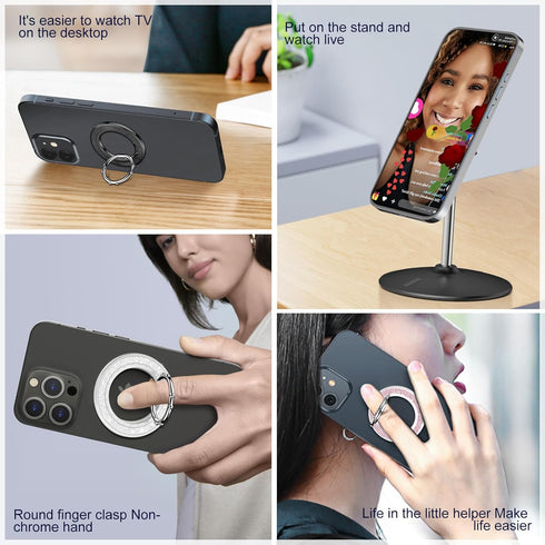 Magnetic Phone Ring Holder for iPhone, 2 in 1 Removable Magnetic Desk Phone Stand Compatible iPhone 15 14 13 12 Series,Samsung, Google,Magnetic Ac...