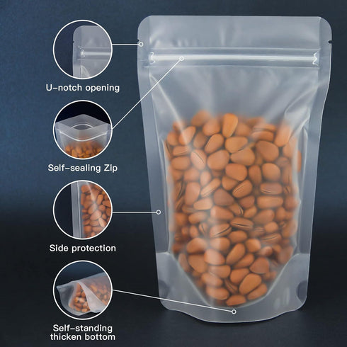 100 Pcs Resealable Bags,3.9" x 5.9"Matte Stand Up Food Bags,Zip Lock Food Storage Bags for Packaging Products,Herbs,Snack,Tea,Spices,Pet Food and ...