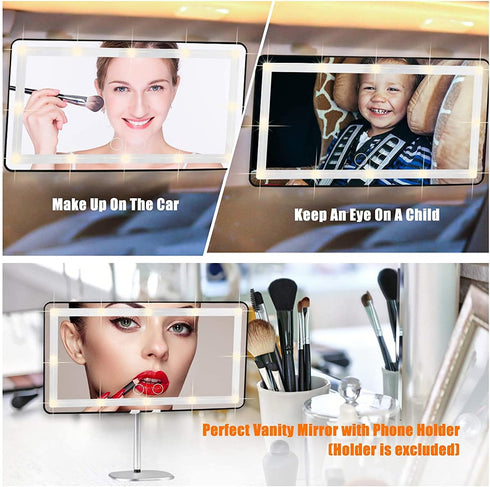Car Sun Visor Vanity Mirror, Makeup Mirror with 3 Light Modes & 60 LEDs Rechargeable Led Light Car Mirror with Dimmable Touch Screen, Rear View Su...