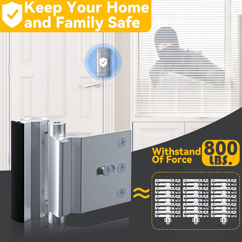 Home Security Door Lock Withstand 800 lbs for Inward Swinging Door,Door Reinforcement Lock with 8 Screws to Prevent Unauthorized Entry, Child Proo...