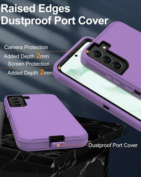 for Samsung Galaxy S21 Plus 5G Phone Case, with Screen Protector, Dust-Proof Port Cover, Full-Body Non-Slip Silicone Rubber Covered, Military Grad...