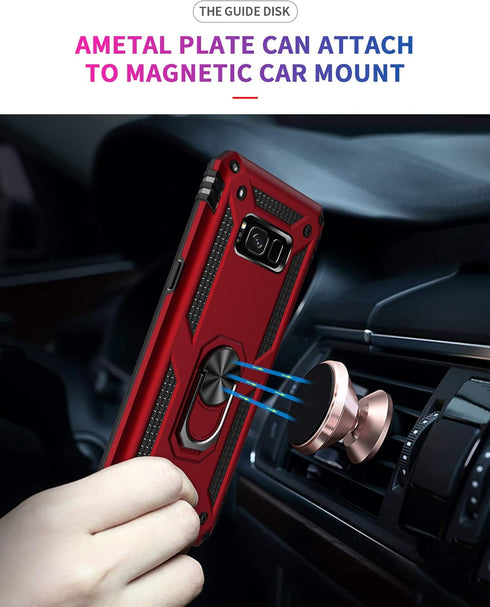 Samsung Galaxy S8 Plus Case with HD Screen Protectors, Androgate Military-Grade Metal Ring Holder Kickstand 15ft Drop Tested Shockproof Cover Case...