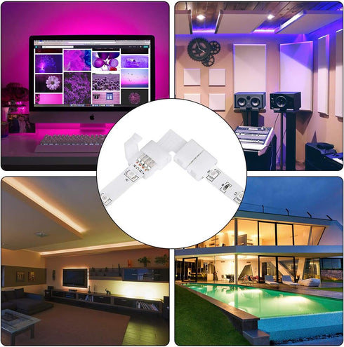SUPERNIGHT 3528 2835 4 Pin 8mm LED Strip Connector, RGB Rope Lights Connector Kit, Gapless Solderless Clip, 32.8ft Extension Wire Cable, L Shape P...