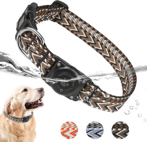 AirTag Dog Collar, IP68 Waterproof Dog Collar Air Tag Holder - Comfortable, Soft Webbing - GPS Dog Collar – Dog Collar with Airtag Holder - Fits f...