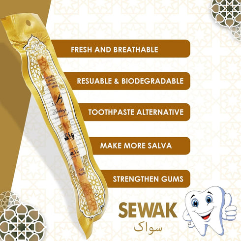 Natural Miswak, All Natural Traditional Tooth Brush for Oral Health, Hygiene, Fresh Breath, Light Weight, Vacuum Sealed (Pack of 6)...