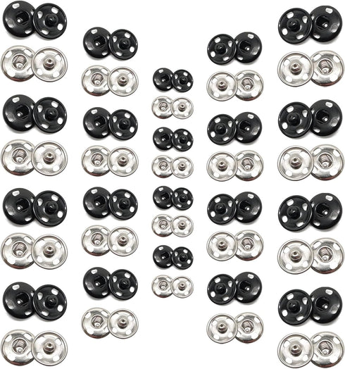 Meikeer 100 Sets Sew on Snaps Sewing Snaps for Fabric Metal Snaps Fasteners Press Studs Buttons for Sewing, Black and Silver(8.5mm,10mm,12mm)...