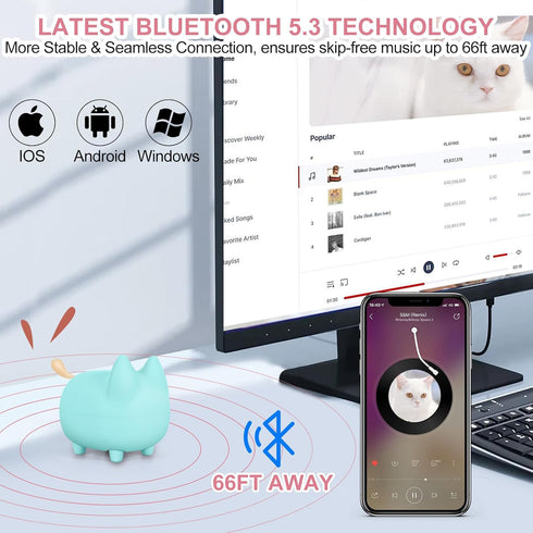 Small Bluetooth Speaker, Cute Cat Mini Wireless Speakers with Loud Stereo Sound, Built-in Mic, Super Bass, Dual Pairing,40H Playtime,Portable Spea...