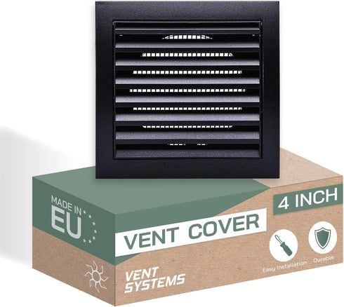 Vent Systems 4'' Inch Anthracite Air Vent Cover Dryer Vents and Bathroom Exhaust Vents Pipe, Louvered Dryer Vent Cover - Exhaust, Supply Air Regis...