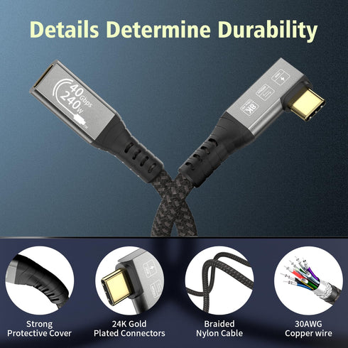 USB C 4 Extension Cable, with Thunderbolt 4 Cable, 240 W Charging Cable, 40 Gbps Data Cable, 8K @ 60Hz 4K, PD3.1, USB C Female Cable, for Hub, Doc...
