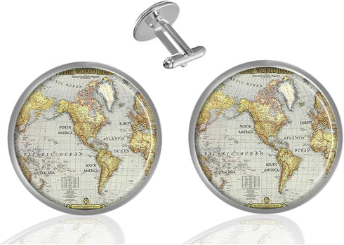 Custom Classic Jewelry Tuxedo Shirt Sliver Cufflinks Men's Unique Business Wedding Gifts (World Map)...