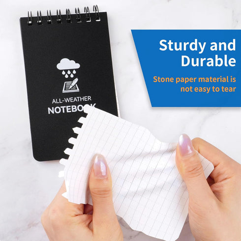 Waterproof Notebook, 3 x 5 Pocket Notepad, All Weather Small Pocket Notebook Stone Paper, Mini Spiral Notepad Weatherproof Police Notepad 100 Line...