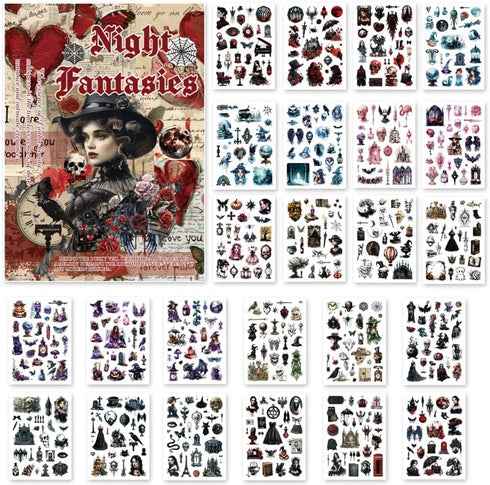 Goth Aesthetic Washi Stickers Book, 24 Sheets Gothic Girls Die-Cut Sticker Book for Phone Scrapbook Junk Journal Collage DIY Crafts...