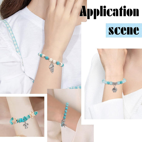 SUNNYCLUE 1 Box 277Pcs DIY Turtle Beads Beading Bracelets Making Kit Tortoise Charms Summer Hawaii Ocean Starfish Seahorse Charm Sea Shell Charms ...