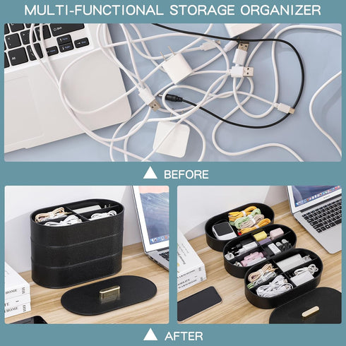 Yesesion Large Cord Organizer with Lid, Plastic Cable Management Box with 20pcs Wire Ties for Desk Drawer, Home Office Supplies, Electronics, Clip...