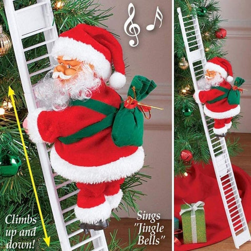 Electric Santa Climbing Up and Down Tree with Music, Bag of Presents - Holiday Decor for Home, Door, Wall - Xmas Ornament...
