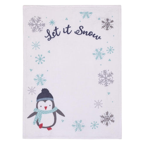 NOJO Penguin White, Aqua, and Gray Let it Snow Christmas Photo Op Super Soft Baby Blanket...