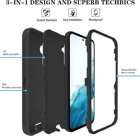 Qinmay for Galaxy A54 5G Case,Samsung Galaxy A54 5G Case with HD Screen Protector (2 Pack),Samsung A54 5G Case Durable Shockproof 3-Layer Heavy Du...
