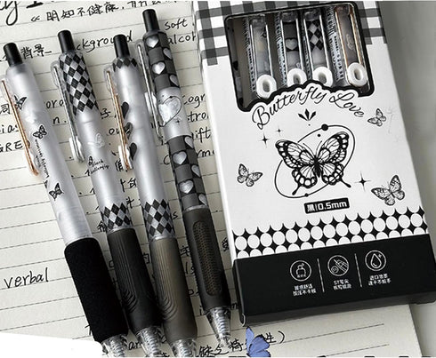 6 Pcs Gel Ink Pens Retractable Pens Cute Rose Butterfly Pen 0.5mm Black Ink Pen Writing Pens Office School Supplies for Women Girls Boys Men (Butt...