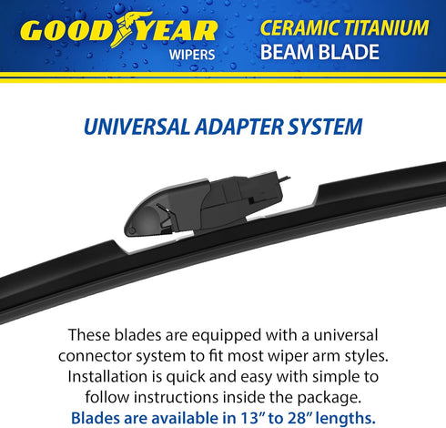 Goodyear Ceramic Titanium 14" Beam Windshield Wiper Blade, Replacement Windshield Wiper Blade with Universal Adaptor, Pack of 1...