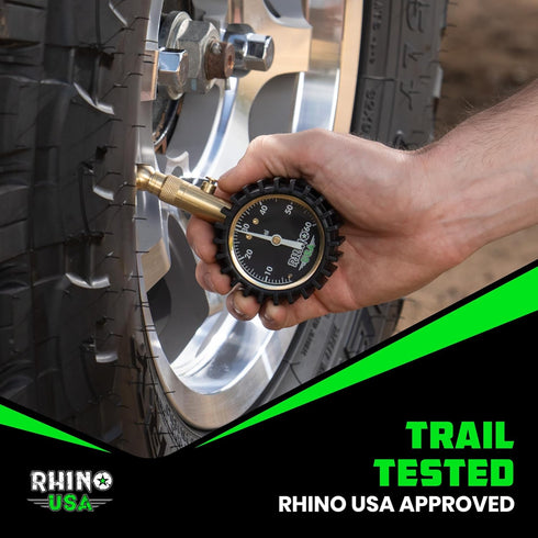 Rhino USA Heavy Duty Tire Pressure Gauge (0-60 PSI) - Certified ANSI B40.1 Accurate, Large 2" Easy Read Glow Dial, 360 Swivel Head, Solid Brass Ha...